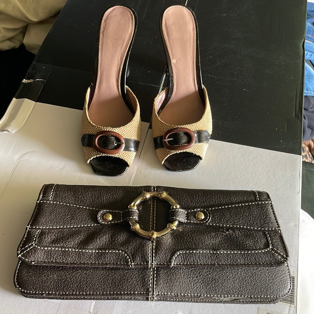 New Loft clutch purse brown with gold metal accents!